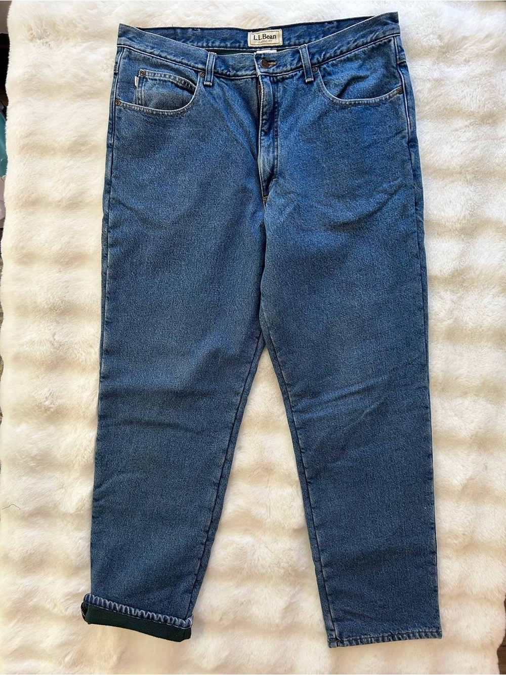 L.L. Bean Men's Dark Blue Relaxed Straight Fleece Lined Jeans